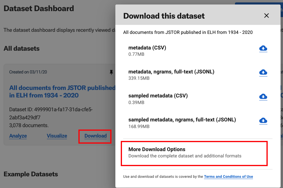 From the dataset dashboard, select "download" then "More Download Options"